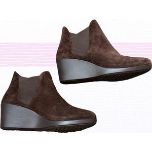 Crocs Brown Suede Leather upper Chelsea Wedge Bootie